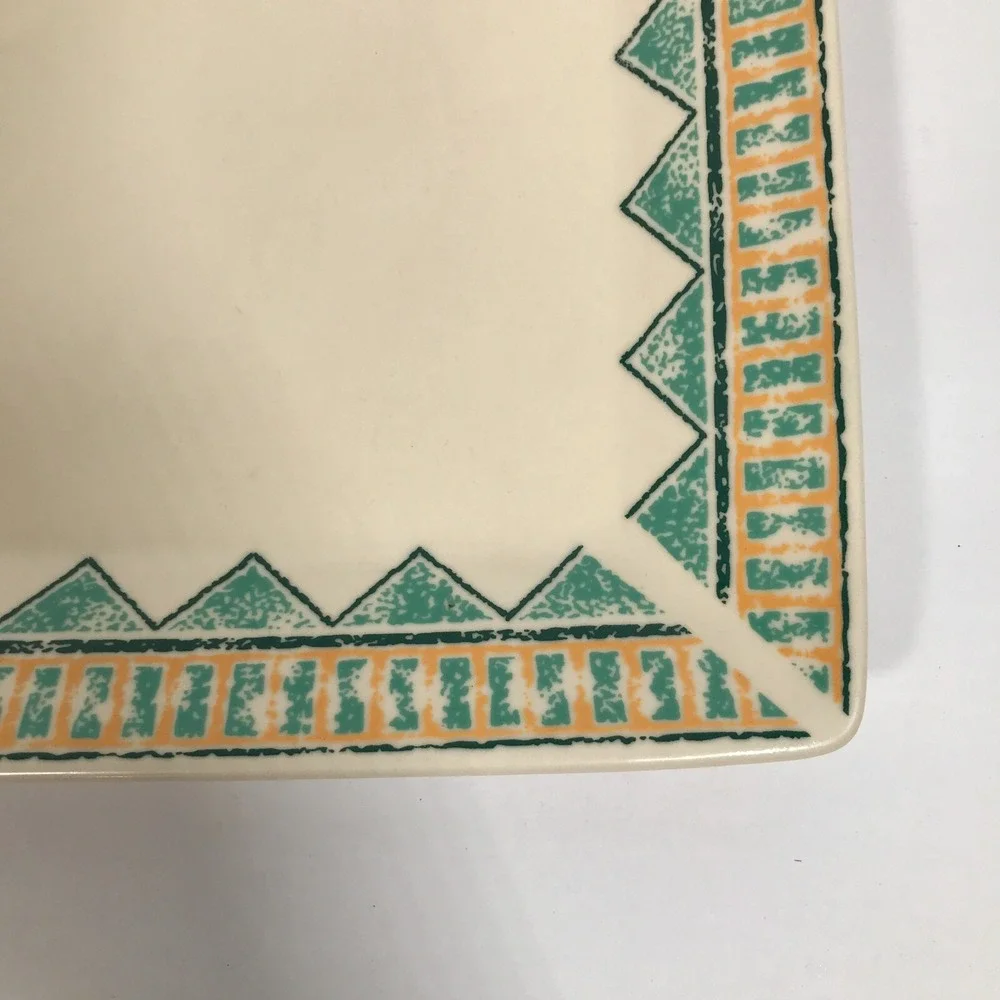 Waechtersbach Germany Square Platter Southwestern Teal Orange Geometric 10.5in